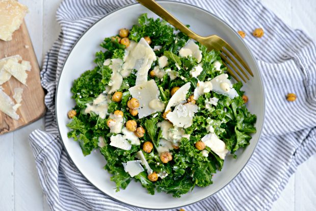 Healthy Kale Caesar Salad with Tahini Caesar Dressing l SimplyScratch.com 