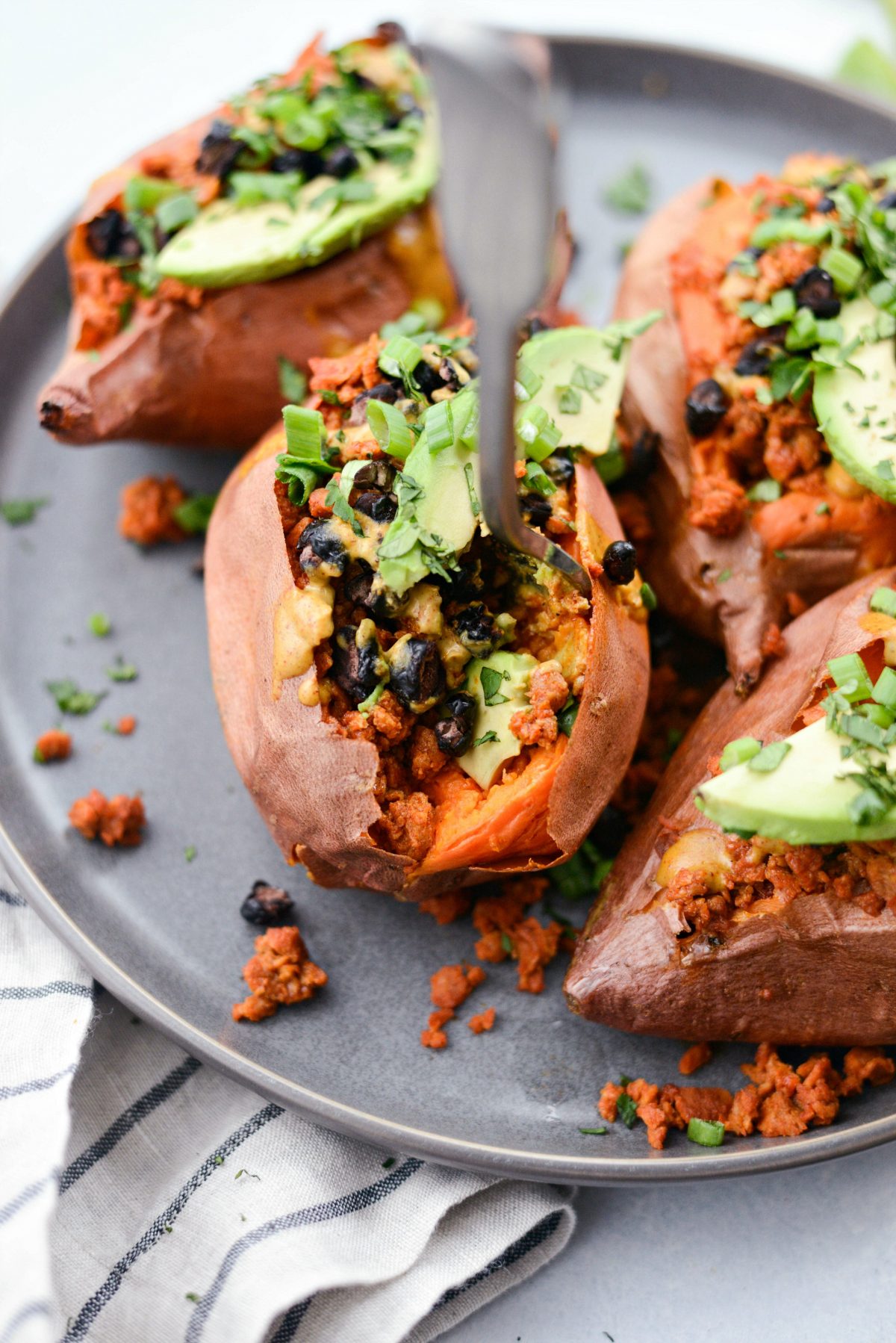 Simply Scratch Vegetarian Chorizo Stuffed Sweet Potatoes with Crispy ...