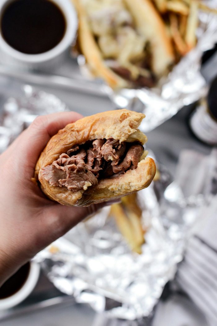 Easy French Dip Sandwiches l SimplyScratch.com #beef #frenchdip #sandwich #quick #easy #gameday #partyfood 