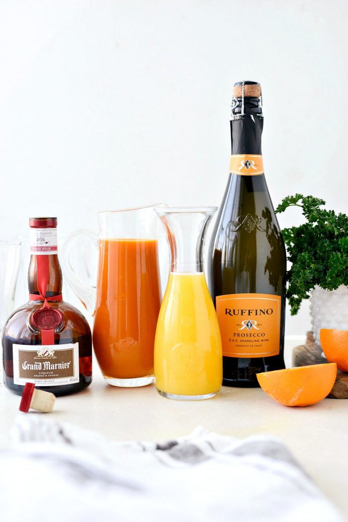Mimosa Party for Two: two splits of Brut sparkling wine served with an  array of mixers, featuring orange juice, hibiscus syrup, and…