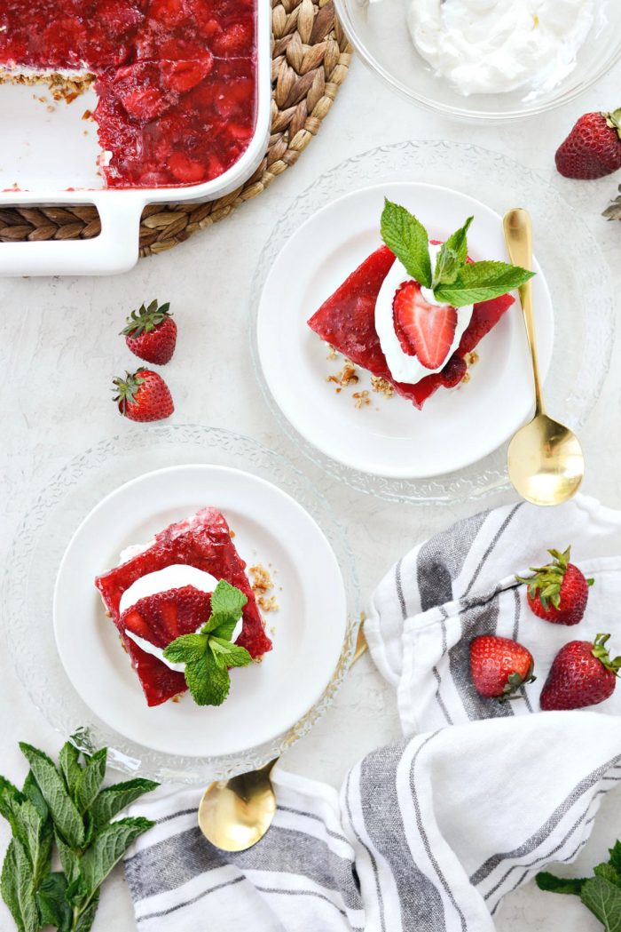 cut the strawberry pretzel dessert bars into squares.