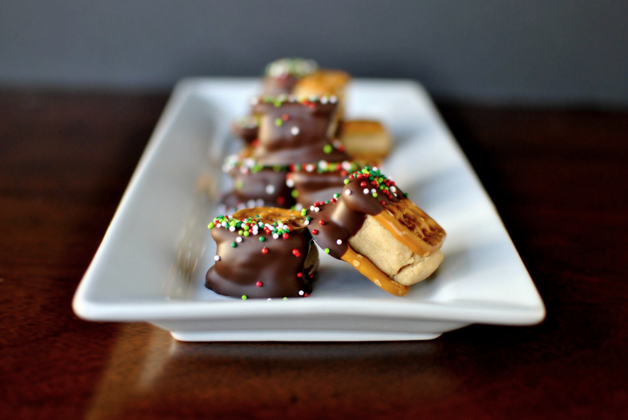 Dark Chocolate Dipped Peanut Butter Pretzel Bites - Simply Scratch