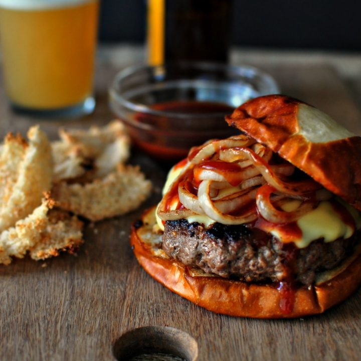 Steak Burgers with Jarlsberg + Sautéed Onions - Simply Scratch