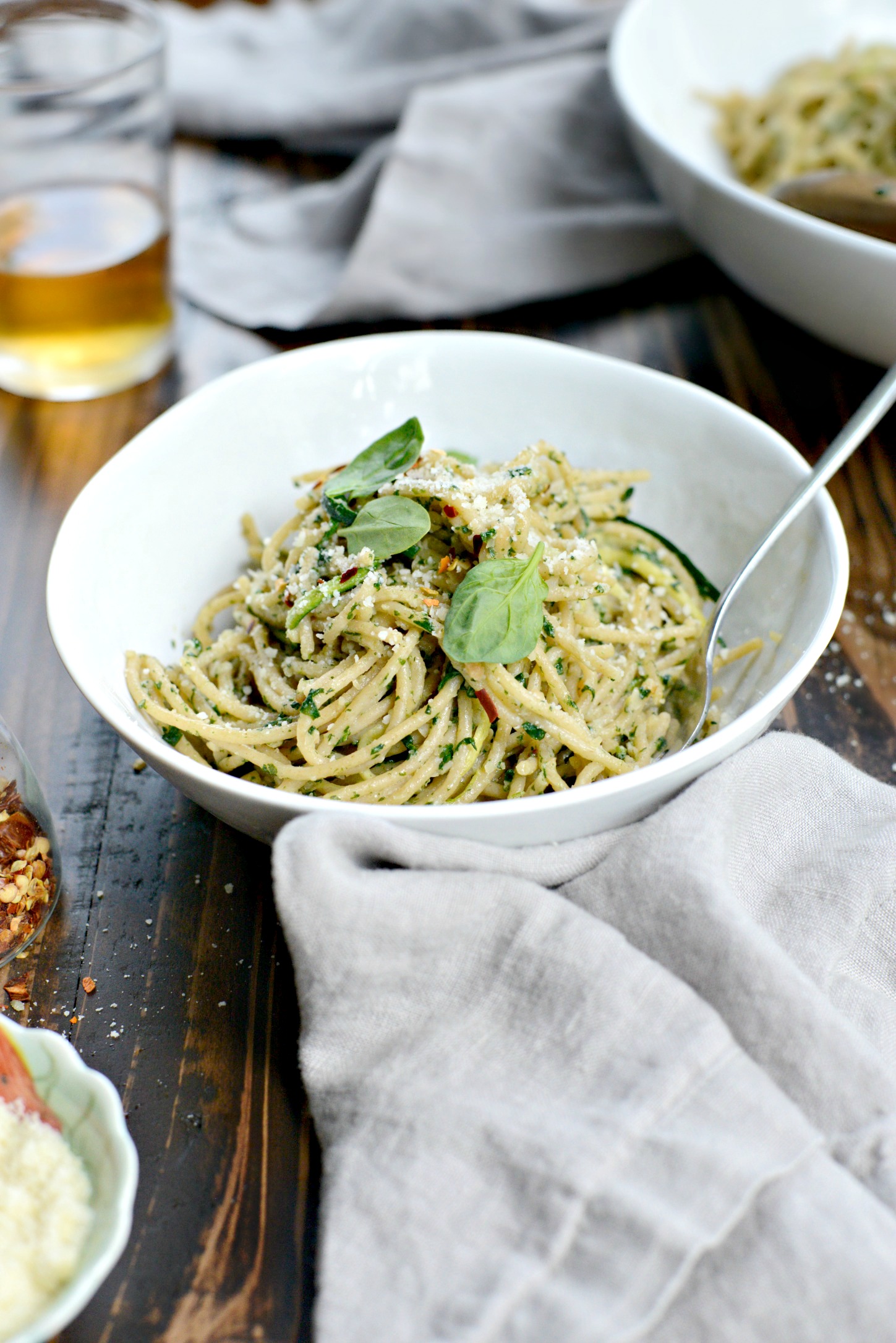 Whole Wheat Spaghetti with Zucchini + Spinach Almond Pesto Sauce ...