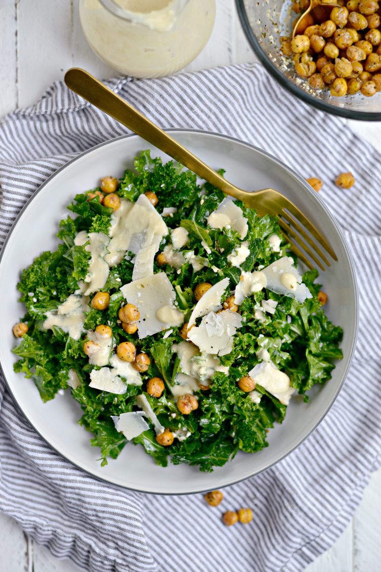Healthy Kale Caesar Salad with Tahini Caesar Dressing - Simply Scratch