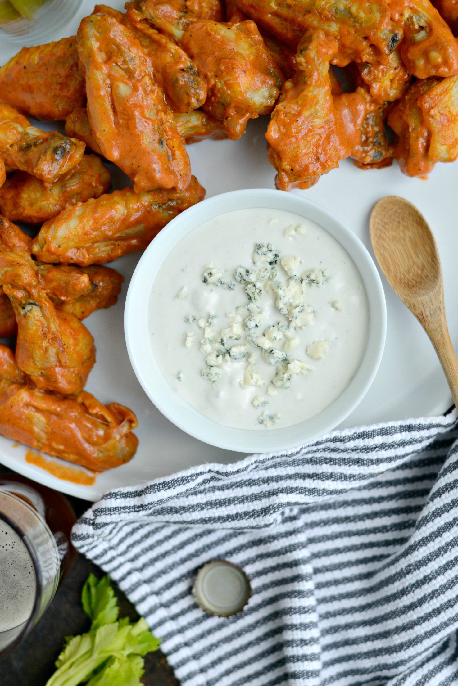 Spicy Garlic Chicken Wings with Blue Cheese Dip - Simply Scratch