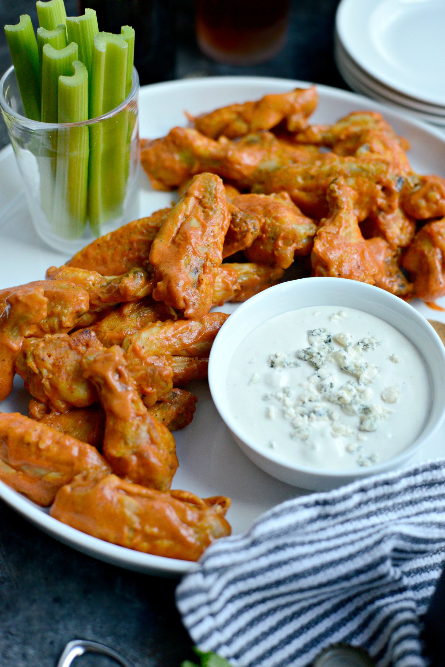 Spicy Garlic Chicken Wings with Blue Cheese Dip - Simply Scratch