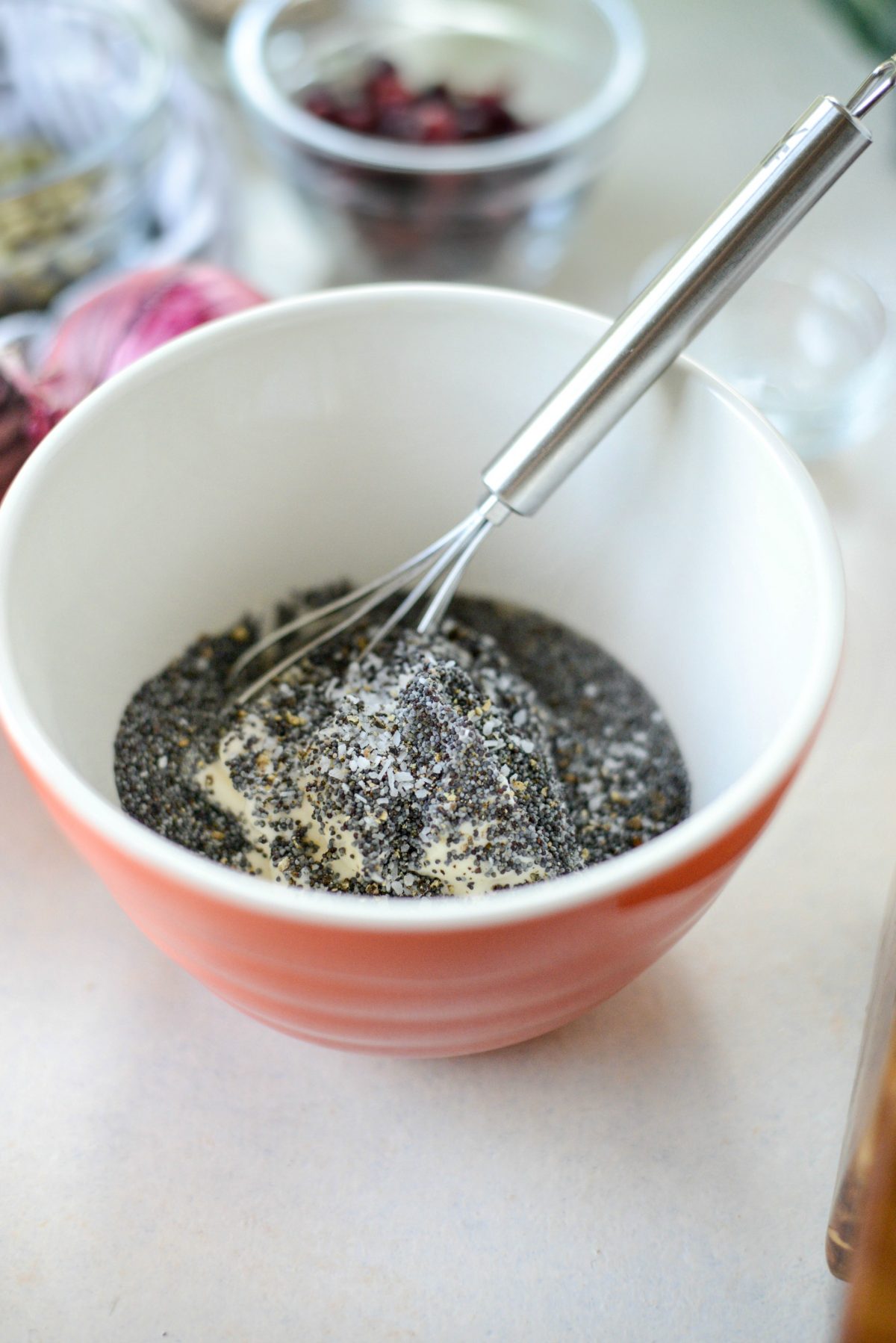 dressing ingredients in a bowl.