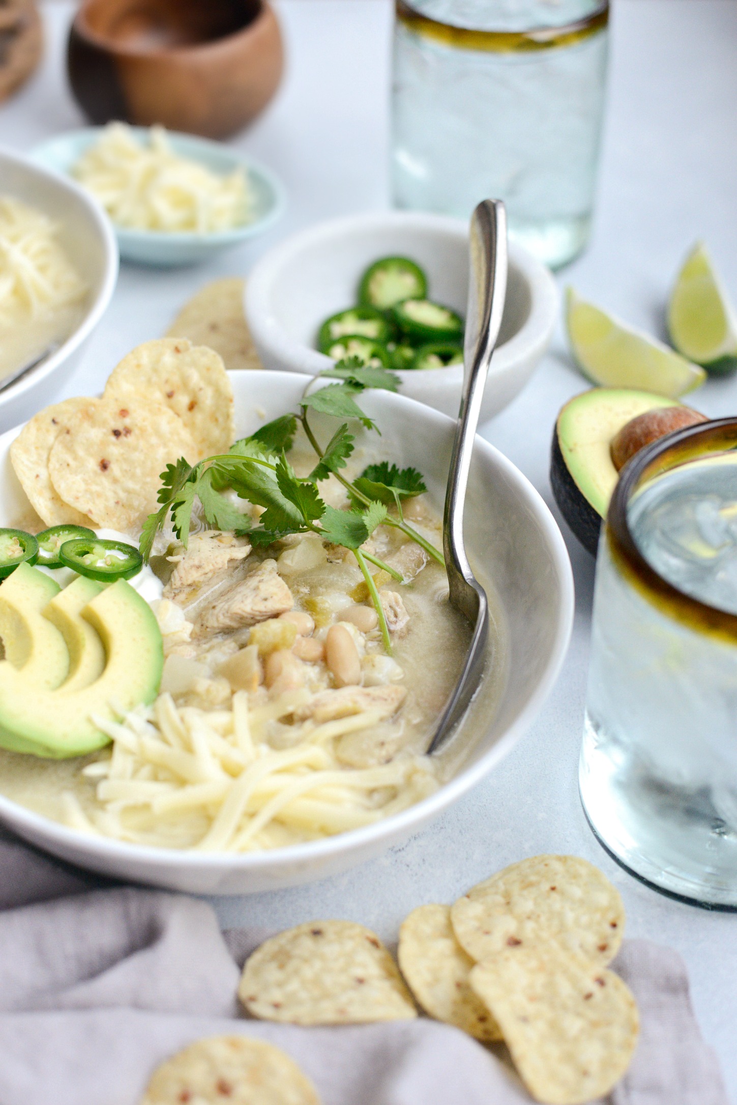 One Pot Lighter White Chicken Chili - Simply Scratch