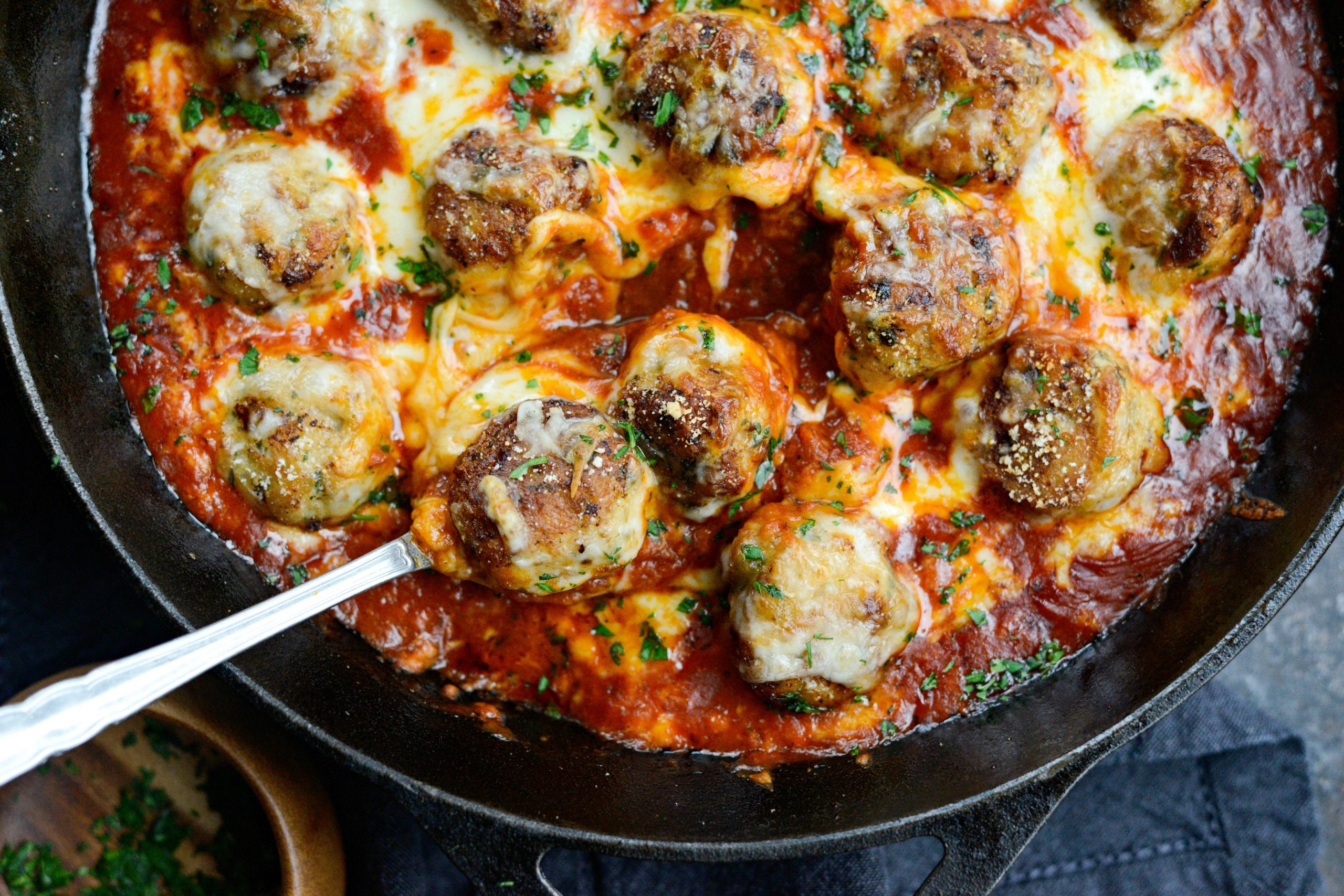 Skillet Chicken Parmesan Meatballs - Simply Scratch