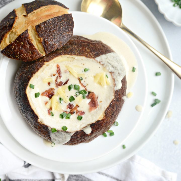 Irish Cheddar Beer Soup in a Pretzel Bowl - Simply Scratch