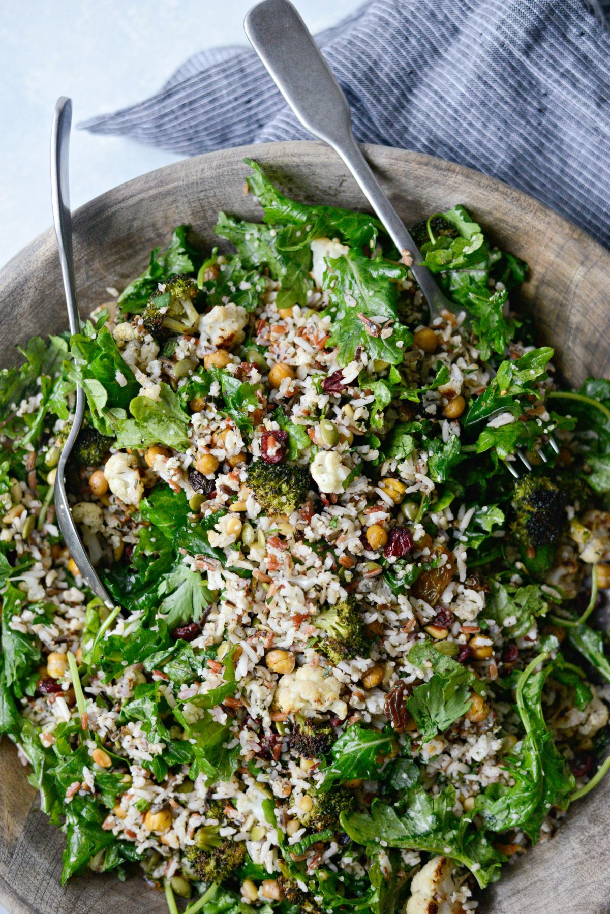 Roasted Broccoli Cauliflower Kale Salad l SimplyScratch.com