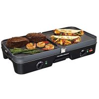 Hamilton Beach 798527530727 (38546) 3 in 1 Electric Smokeless Indoor Griddle Combo with Removable Plates, Medium, Noir