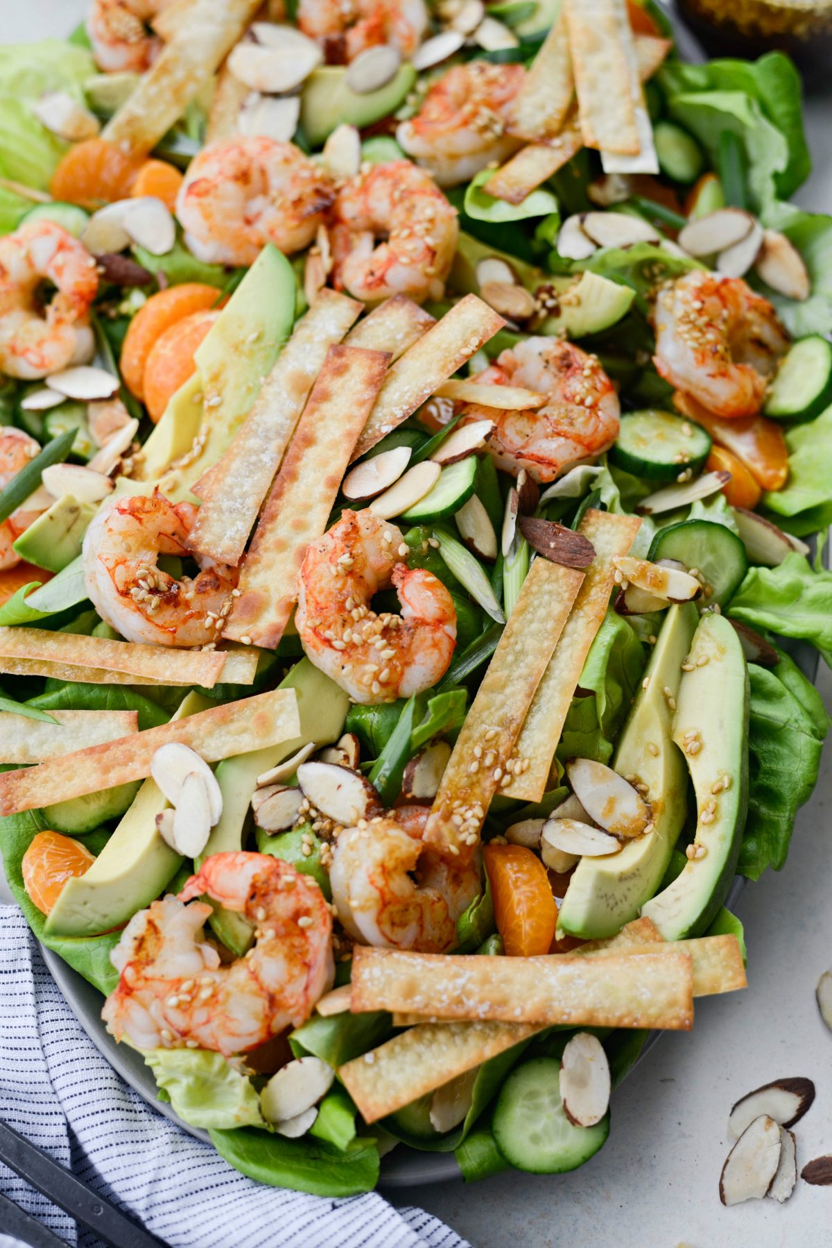 Grilled Asian Shrimp Salad with Crispy Wontons - Simply Scratch