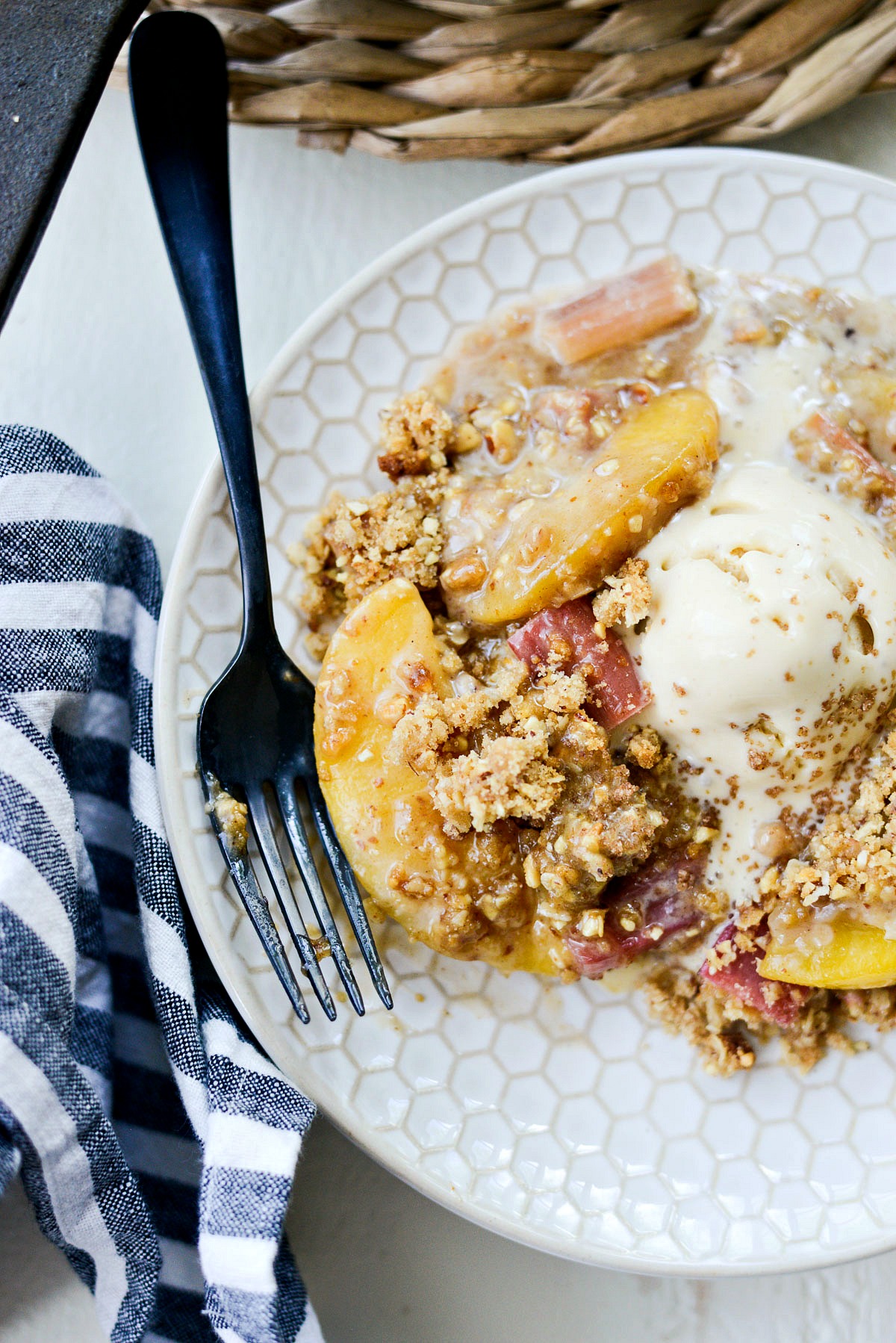 Skillet Peach Rhubarb Crisp - Simply Scratch