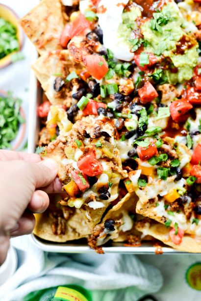 Deep Dish Black Bean Chicken Chorizo Nachos - Simply Scratch