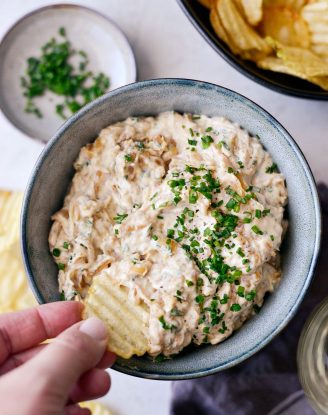 Caramelized Onion Dip l SimplyScratch.com #superbowl #chipdip #onion #caramelized #frenchonion #wineindip #party #appetizer