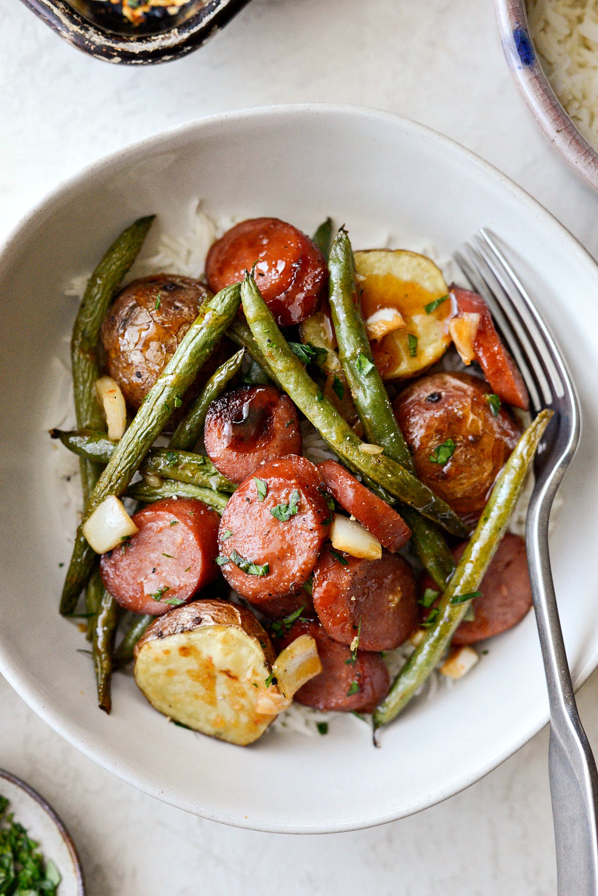 Barbecued honey and soy sausages