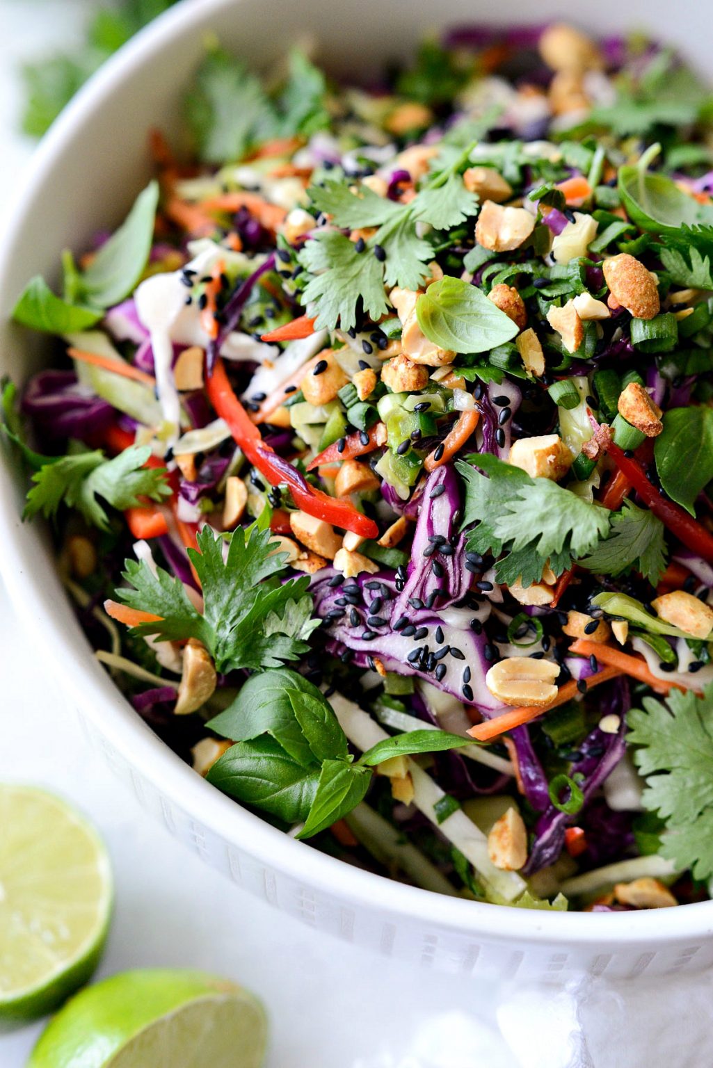 Asian Cabbage Slaw with Basil Ginger Dressing - Simply Scratch