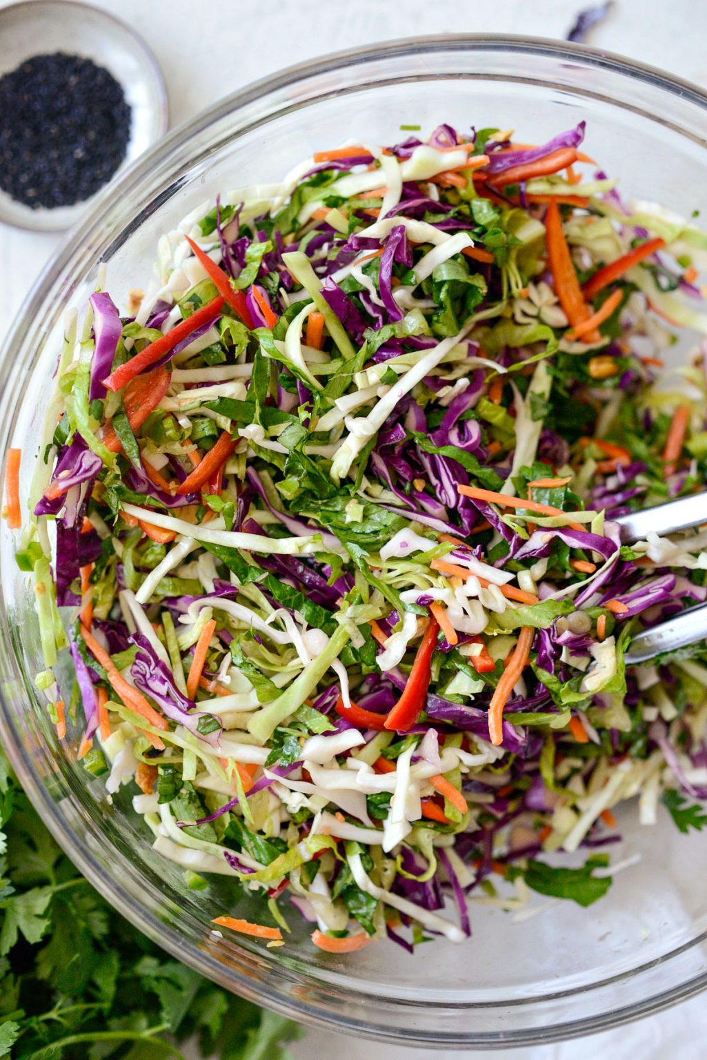 Asian Cabbage Slaw with Basil Ginger Dressing - Simply Scratch