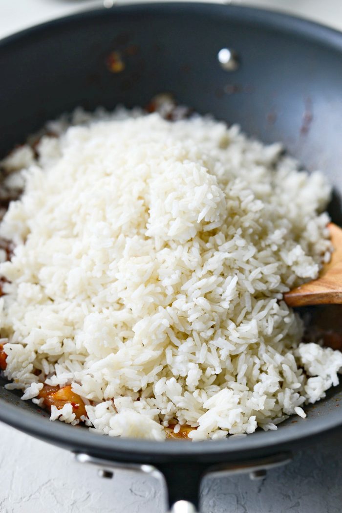 rice added to wok