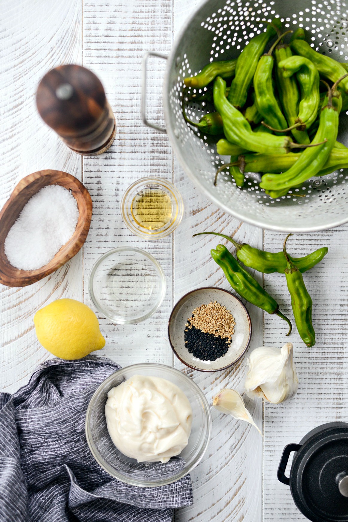 Blistered Sesame Shishito Peppers with Lemon Garlic Aioli - Simply Scratch