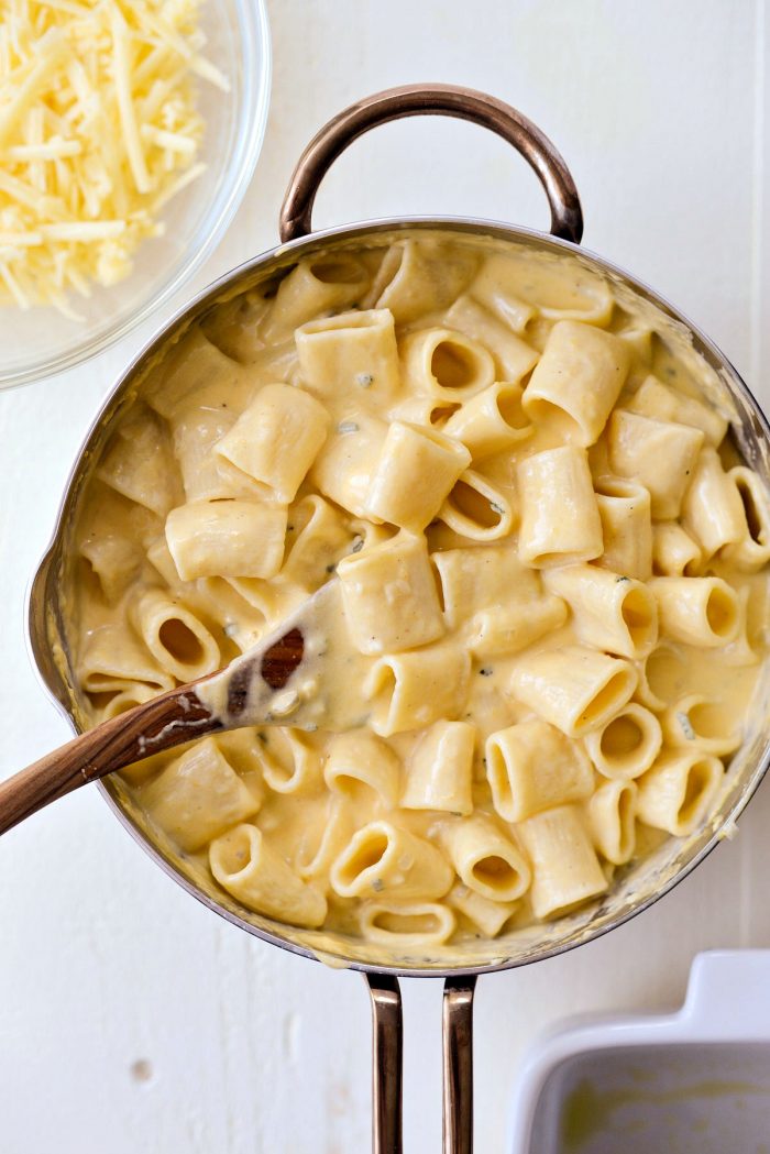 toss to combine the pasta and cheese sauce