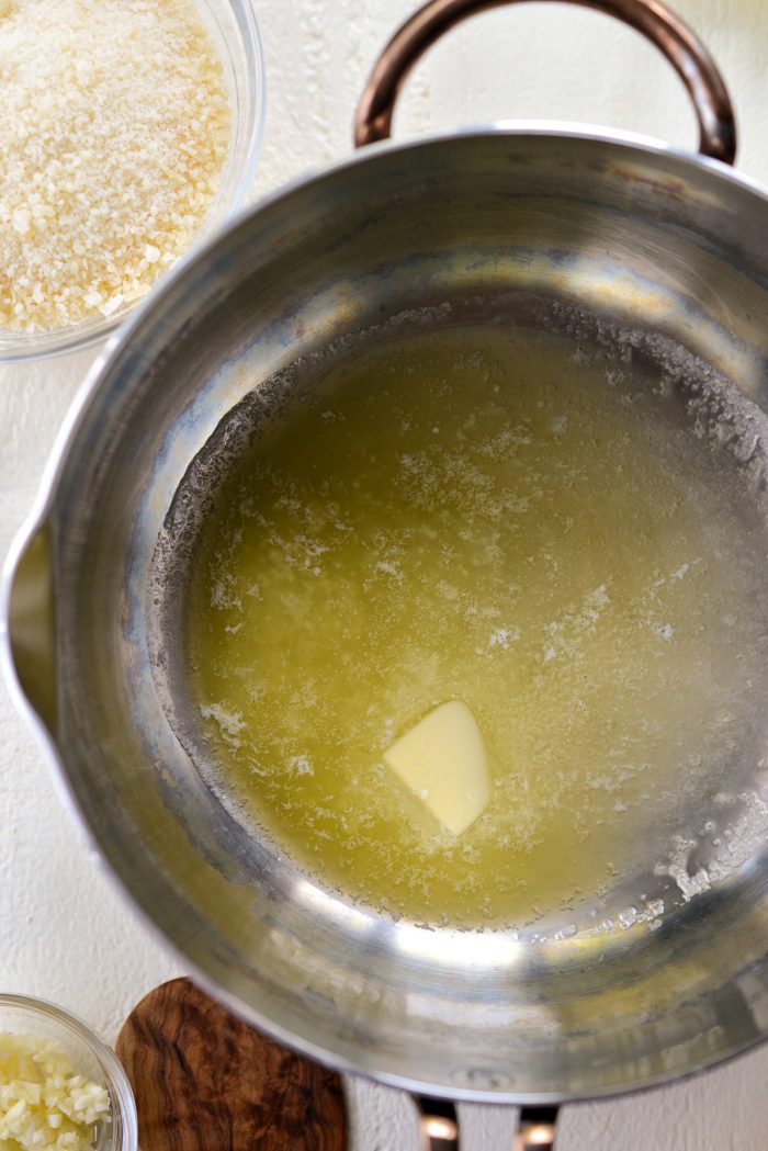 melted butter in saucepan