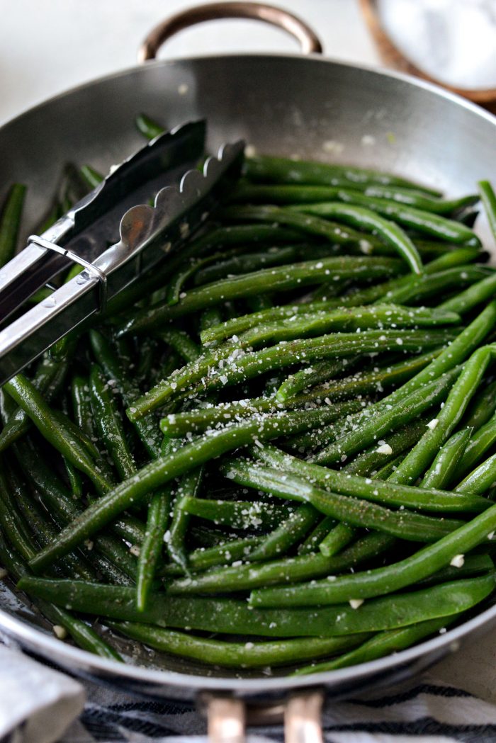 green beans seasoned with kosher salt and black pepper.