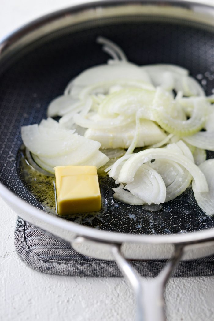 butter, onions and salt in a skillet.