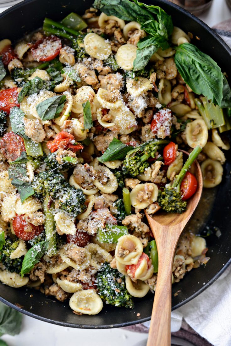 One Pan Lemony Orecchiette with Sausage and Broccolini - Simply Scratch
