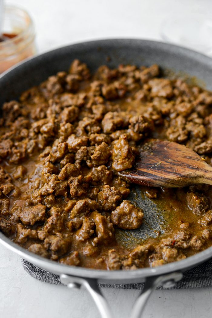 saucy taco meat in skillet