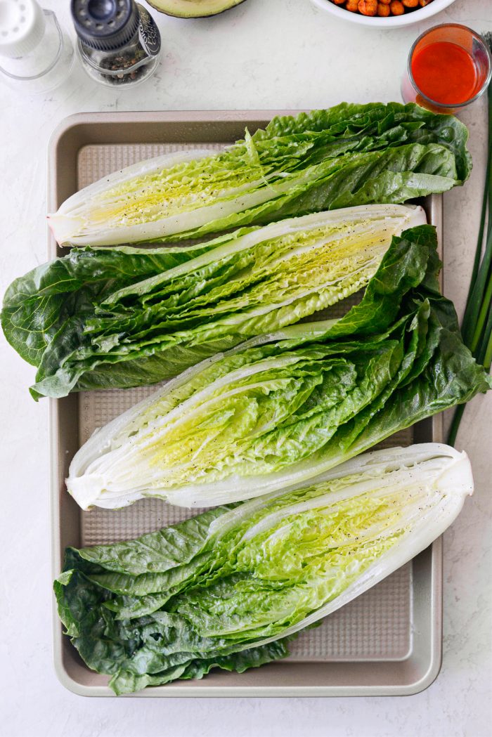 romaine halved, sprayed with olive oil, seasoned with s & p
