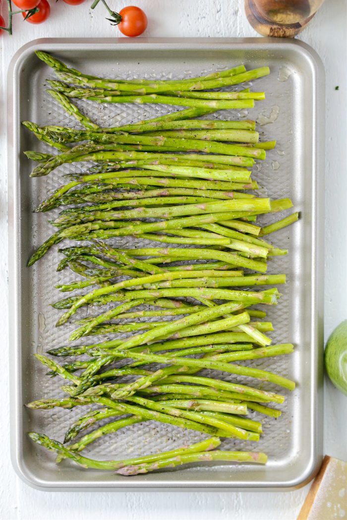 trimmed asparagus on pan