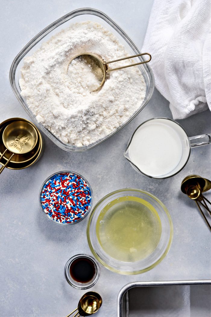 ingredients for Red White and Blue Funfetti Cake