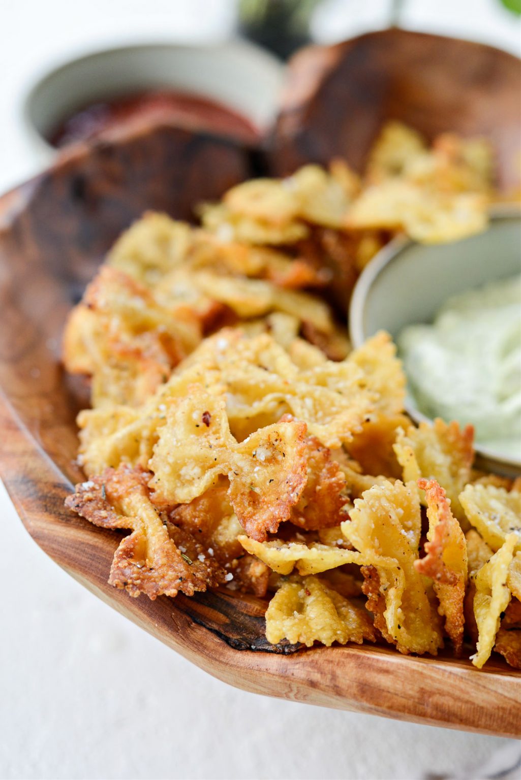 Air Fryer Pasta Chips with Pesto Dip - Simply Scratch