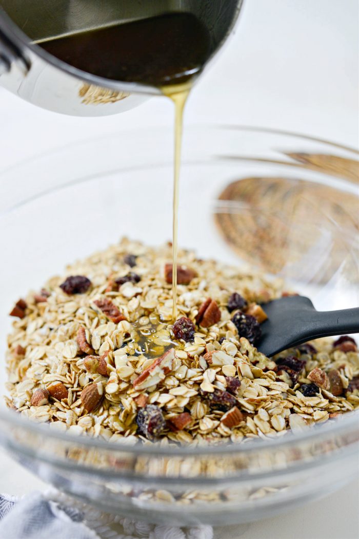 pour butter mixture into bowl with dry ingredients