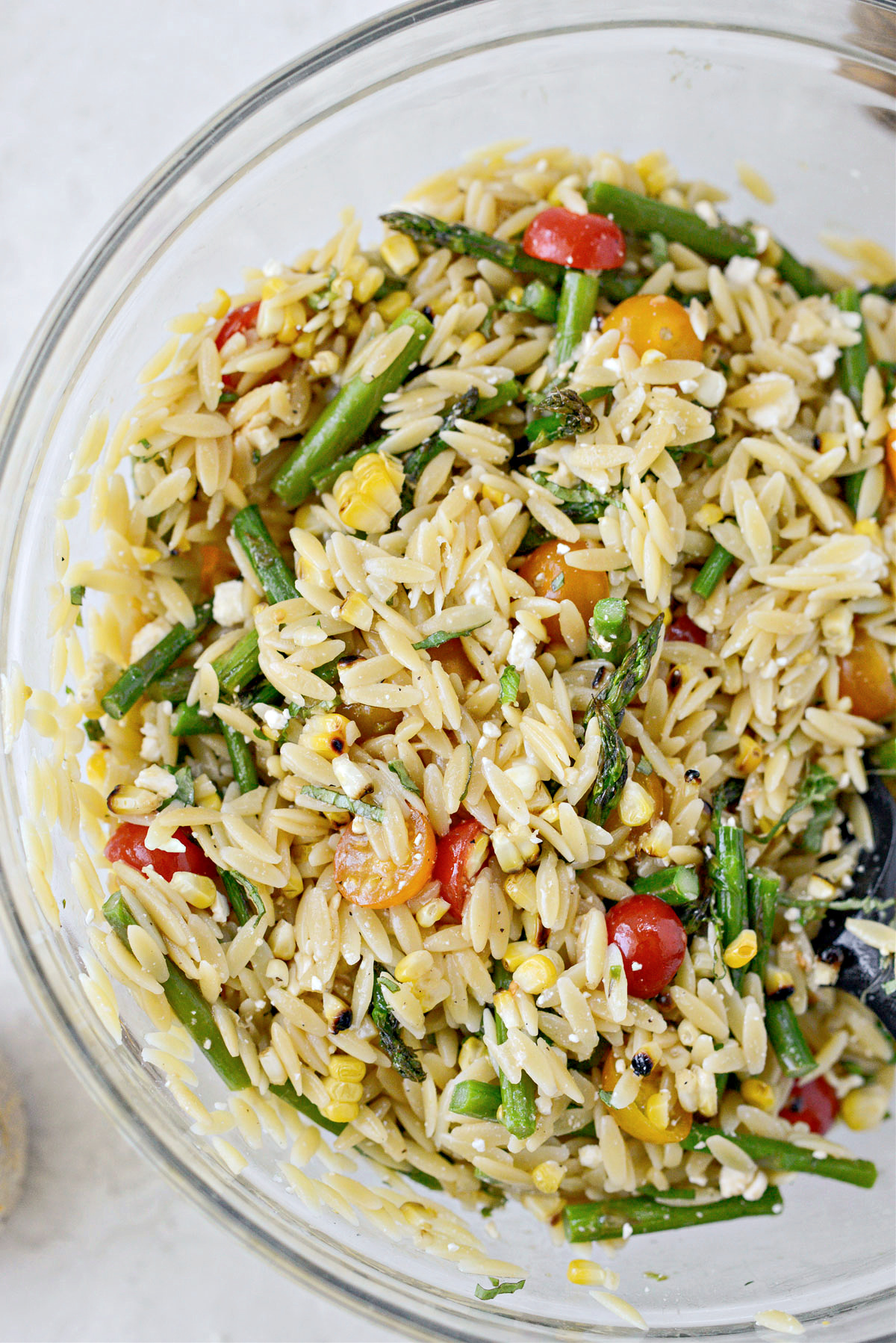 Asparagus Tomato and Grilled Corn Orzo Pasta Salad - Simply Scratch