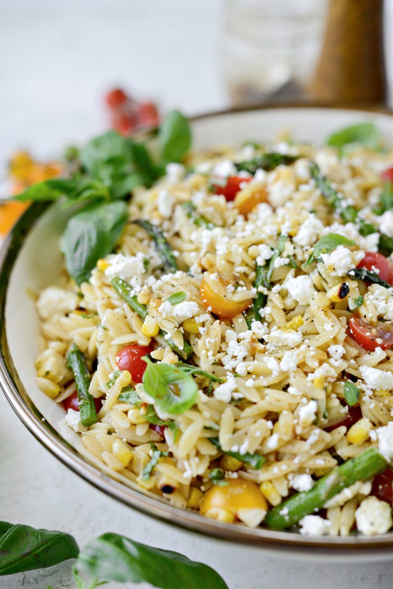 Asparagus Tomato and Grilled Corn Orzo Pasta Salad - Simply Scratch