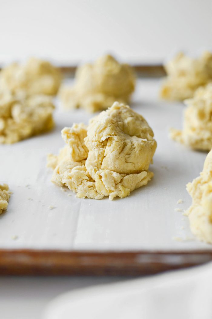 mounds of drop biscuit dough