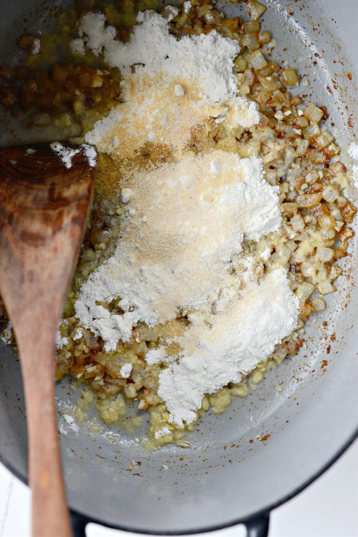 Stir in flour, garlic and onion powder