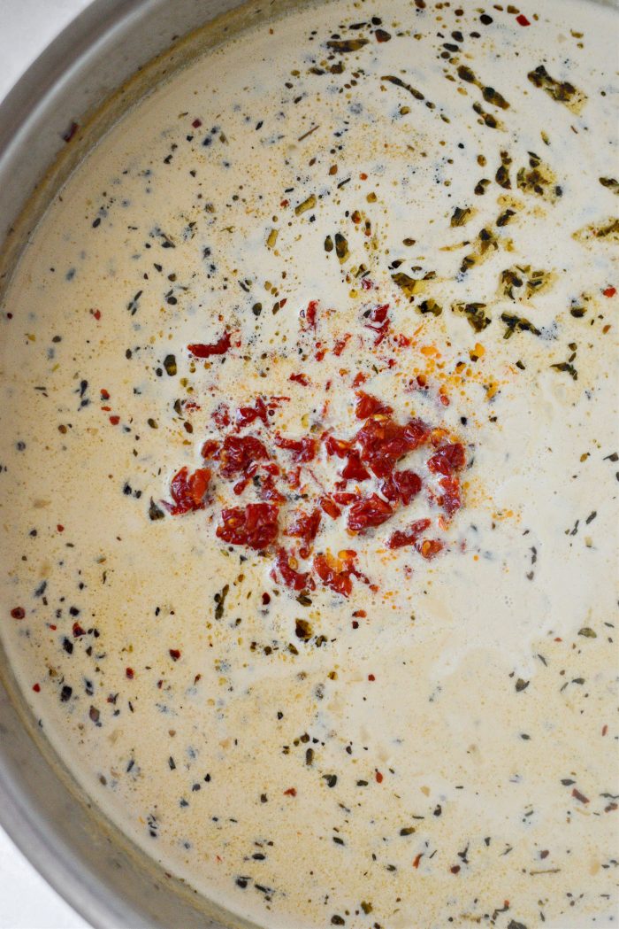 add in chopped sun-dried tomatoes, lemon juice, salt and pepper