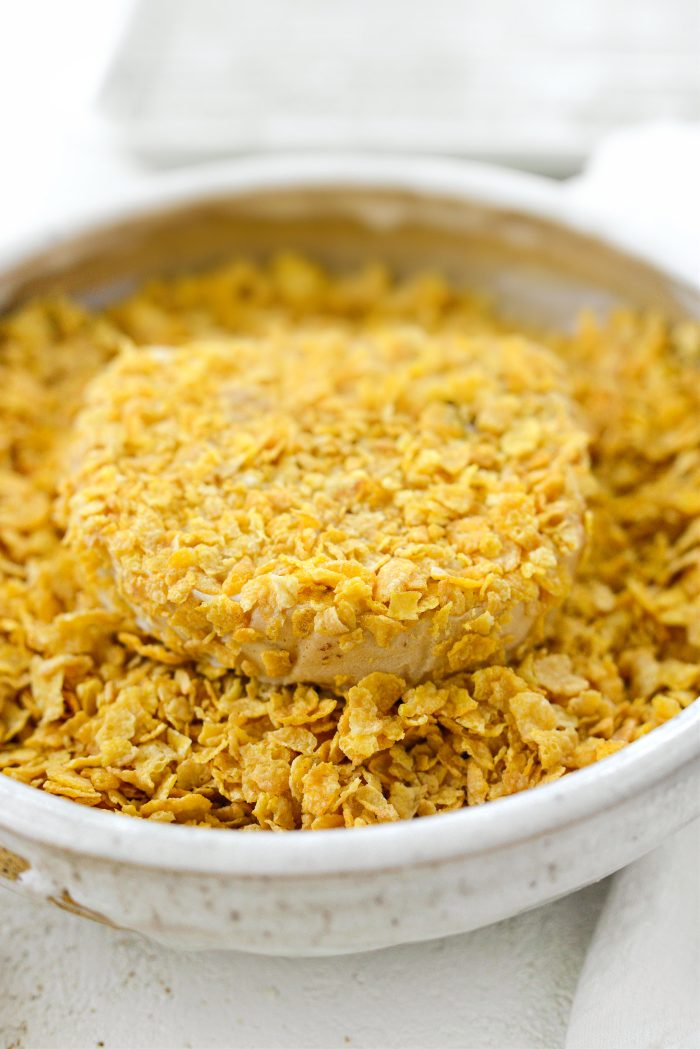 dip and coat in crushed cornflakes