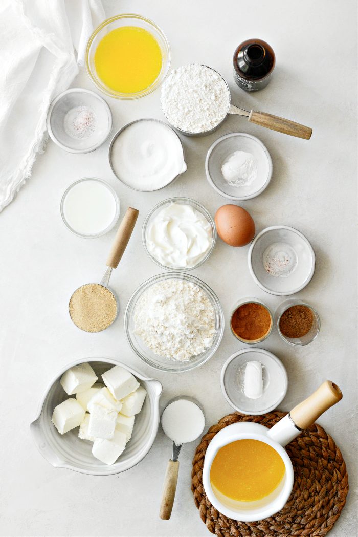 ingredients for Cream Cheese Streusel Muffins