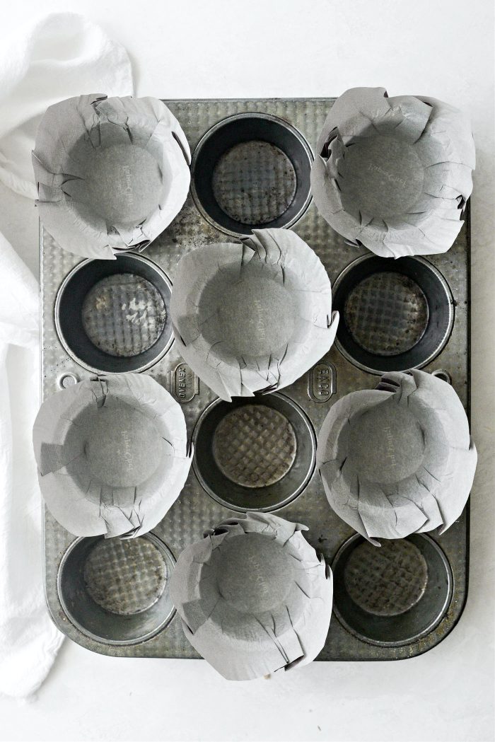 preheat oven and line muffin tin