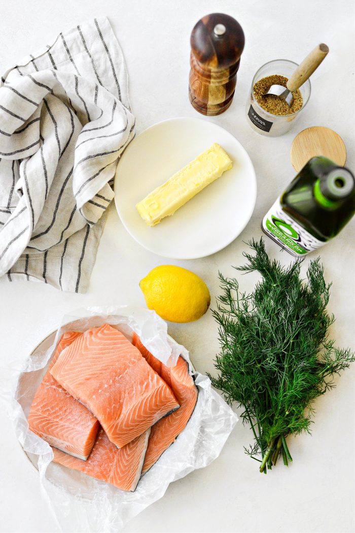 ingredients for Grilled Salmon with Lemon Dill Butter