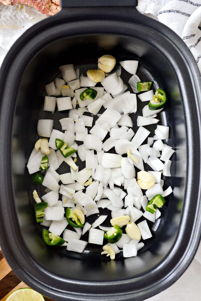 add onion, garlic and jalapeño to slow cooker