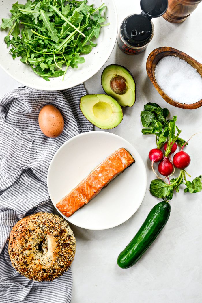 ingredients for Smoked Salmon Avocado Bagel