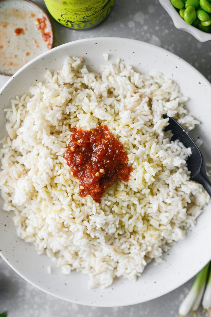 day old rice, chili paste and olive oil