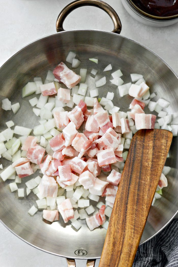 add onion and bacon to pan